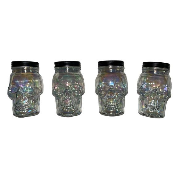 NWT Celebrate Skull Glass Slipper Clear Iridescent Colorful Glass Halloween 4 Pc - Picture 1 of 8